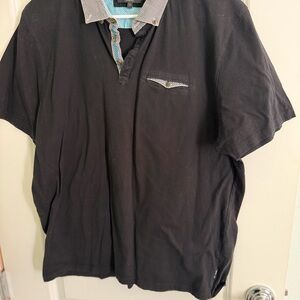 Ted Baker London Polo Shirt Size 7 Black Contrast Collar Cotton Shirt